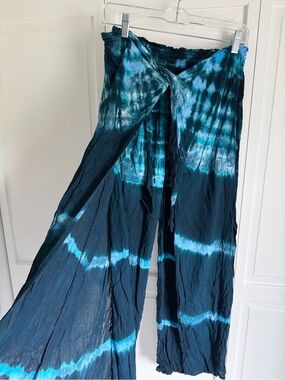 Pineapple Boutique Tie-Dye Wide Leg Women’s Pants in Teal Blue